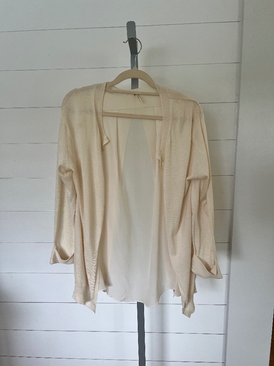 Margaret O'Leary Sweaters - Margaret O’Leary Silk Cotton Cardigan Open Back Layer Cream XS S